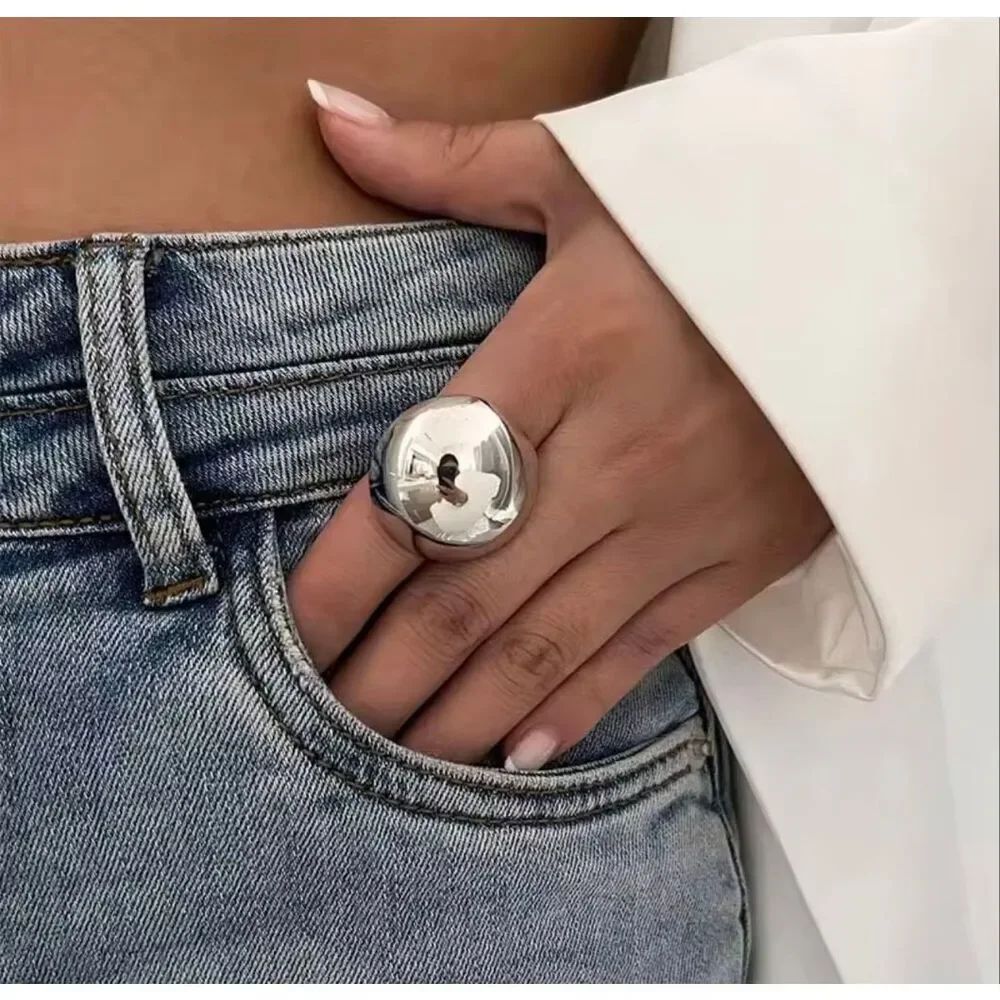 Zara Silver Tone Dome Statement Ring Adjustable Mirror Finish Bold Modern NWOT